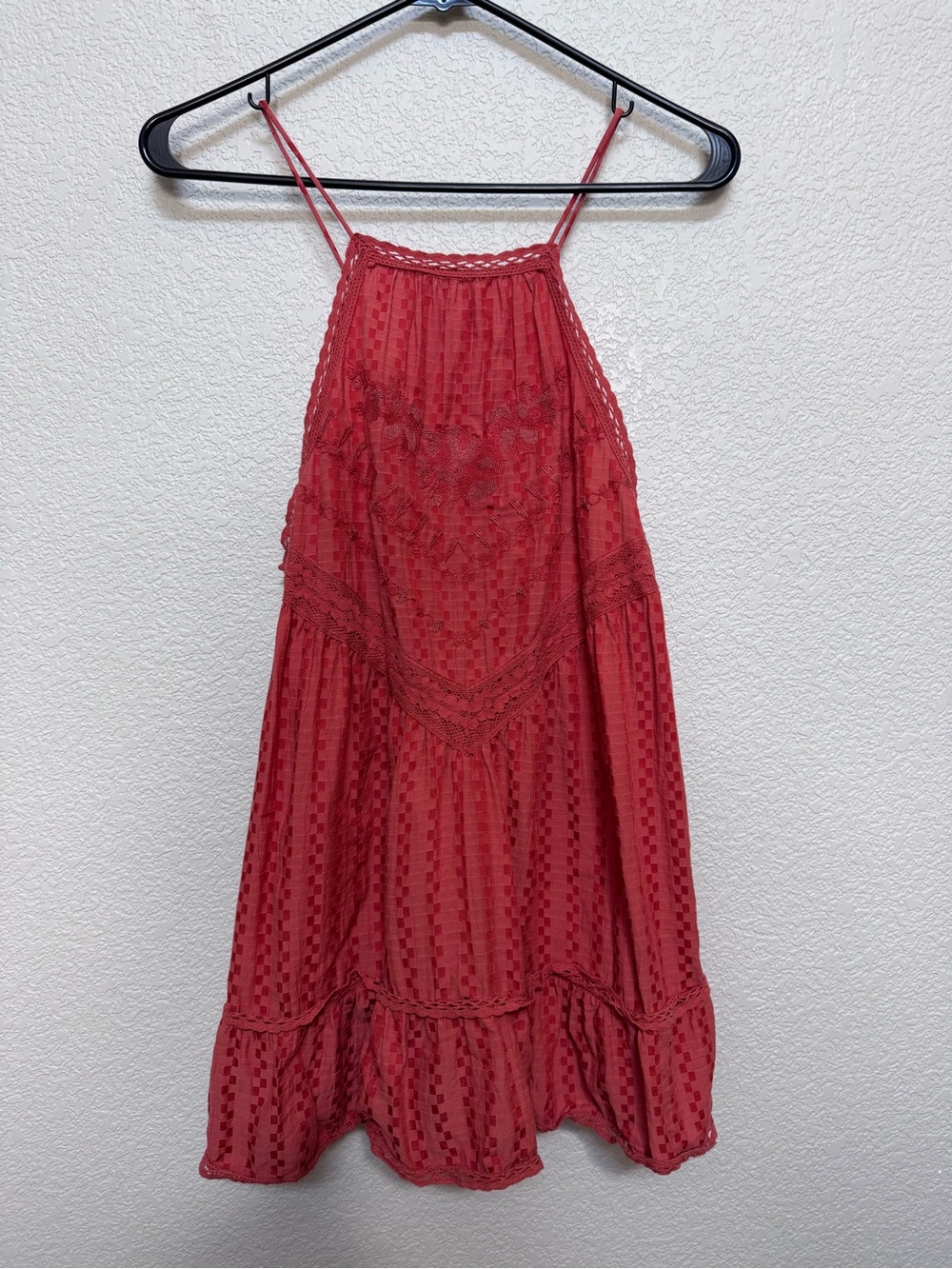 Free People Embroidered Halter Tunic Women’s S Rust Boho Cottagecore